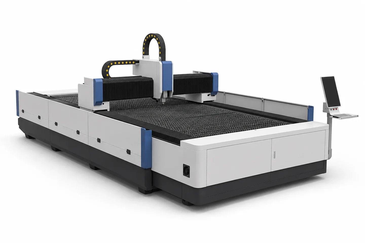 Semi-Enclosed Fiber Laser Cutting Machine — Configuration visualization; final enclosure design subject to engineering review
