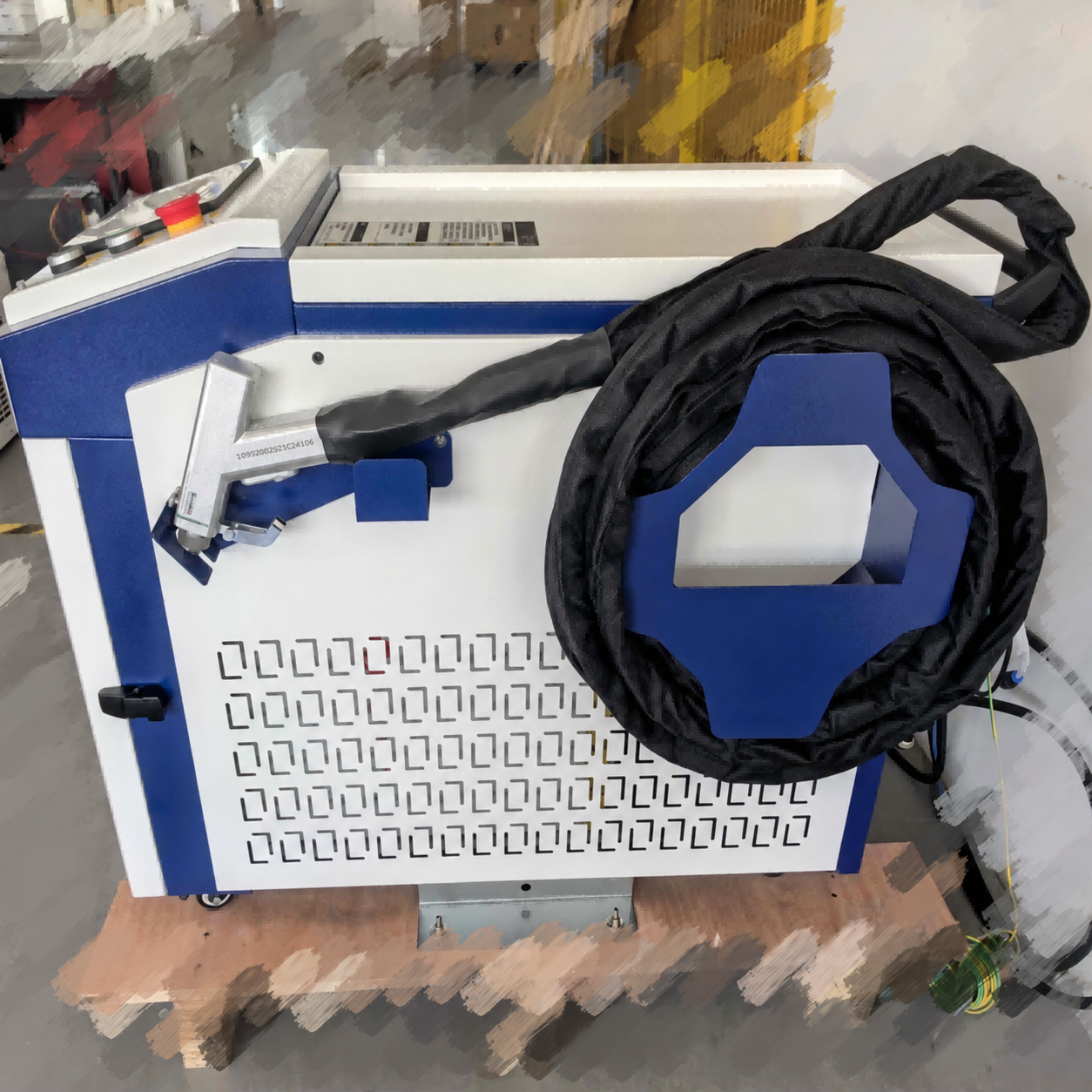 FY-WCC01 handheld processing head and integrated cable on the machine cabinet